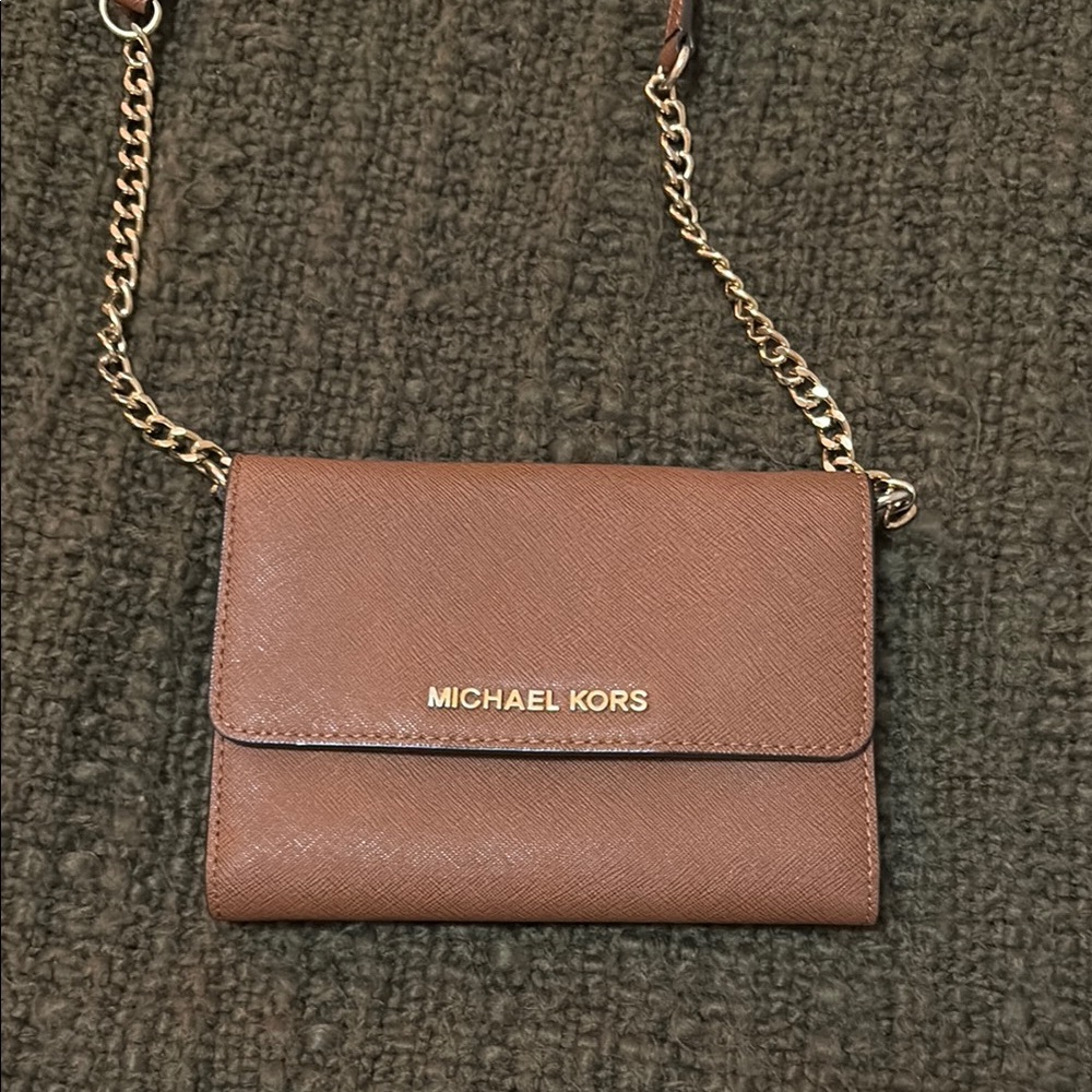 Michael Kors Brown Leather Crossbody Bag with Polished Finish